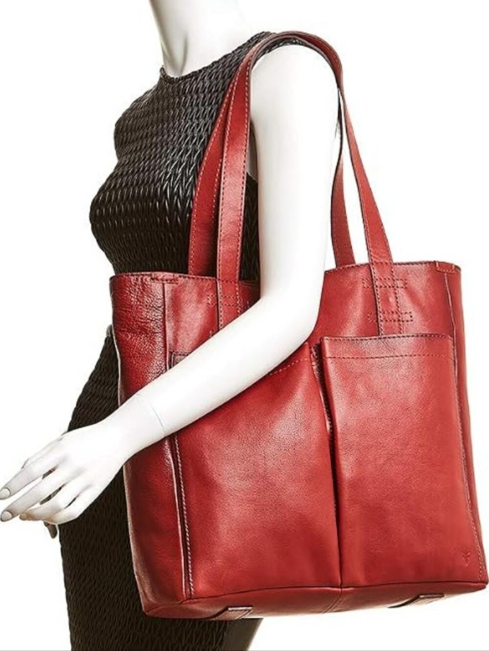FRYE & CO Mindy Maroon Genuine Leather Double Pocket Tote Bag